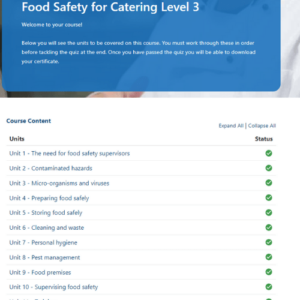 Food Safety for Catering Level 3 Unit page