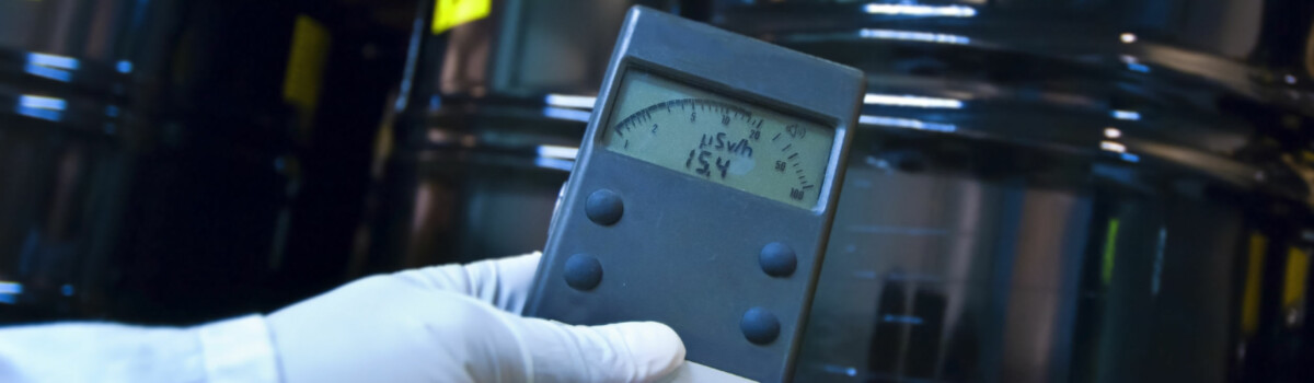 Man checking radiation of hazardous substances