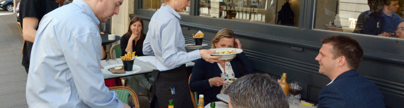 Hospitality workers serving food