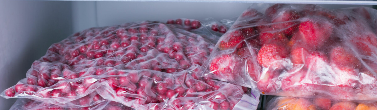 Frozen food covered in plastic food bags to prevent chemical contamination