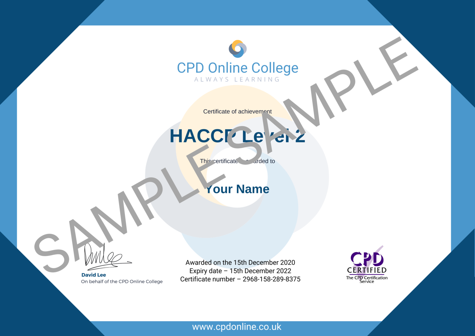 HACCP Level 2 Course CPD & ROSPA Approved Online Training