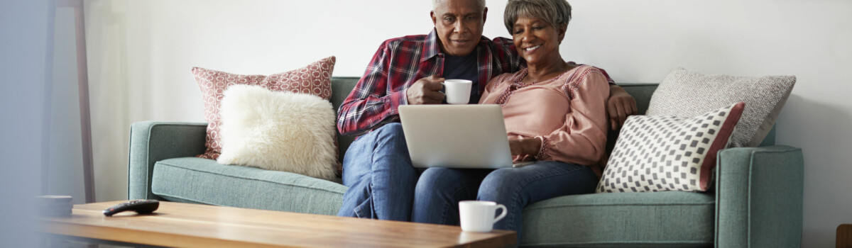 Elderly couple staying connected with family during the pandemic