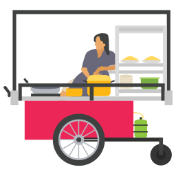 Woman on street food stall icon