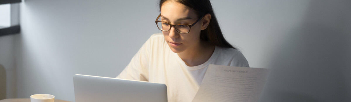 Woman completing an assignment for an online course