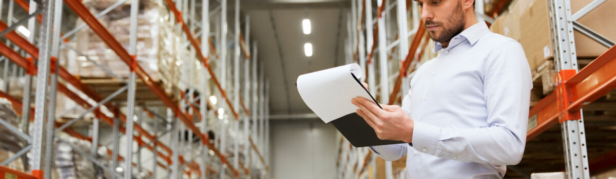 Environmental health officer checking a warehouse