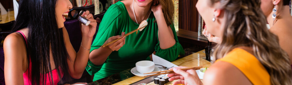 People eating safely prepared sushi