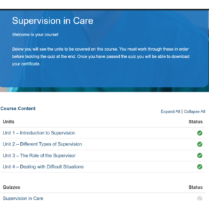 Supervision in Care Course Overview