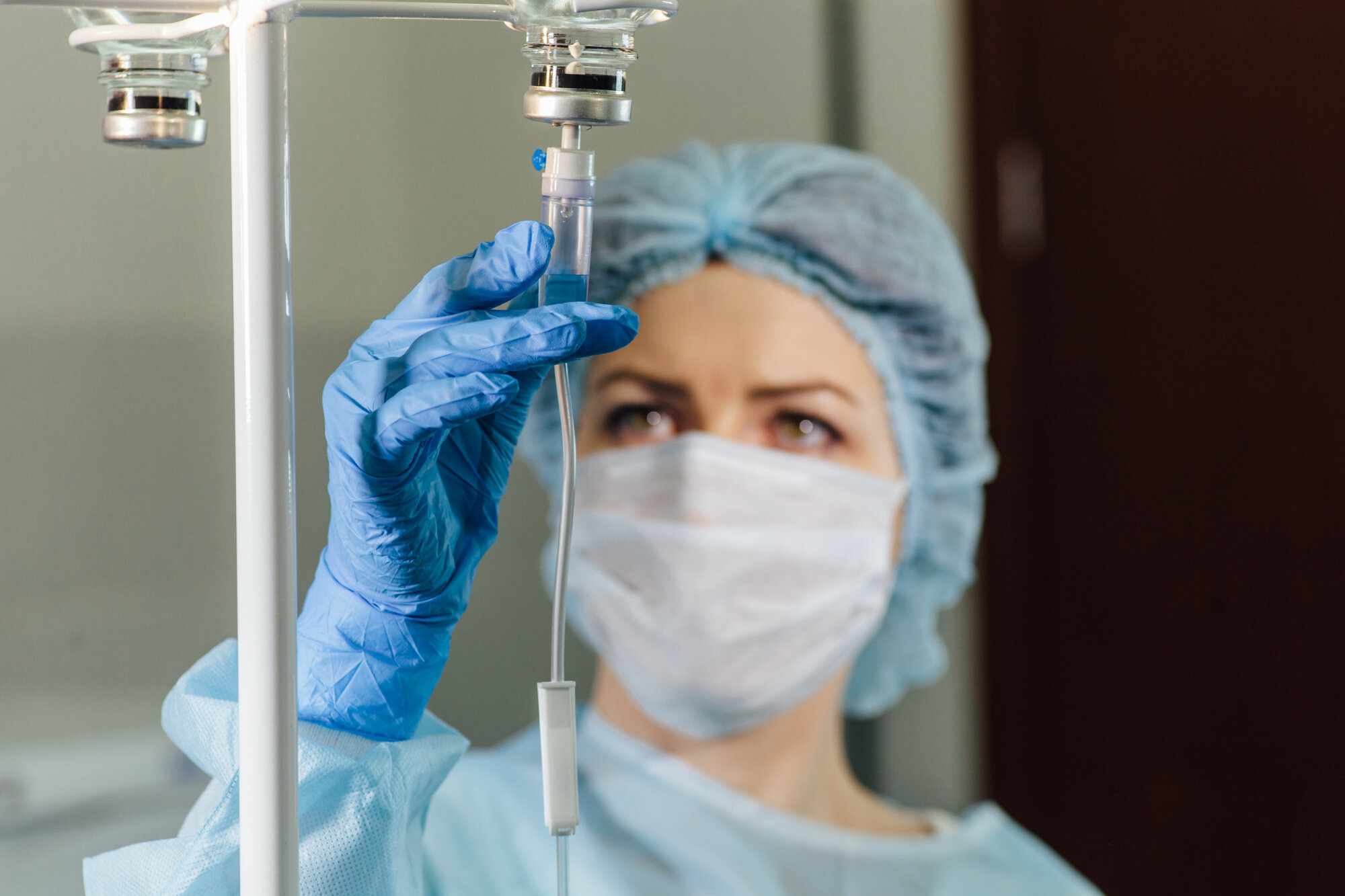 Doctor using a chemo spill kit Doctorusing a chemo spill kit