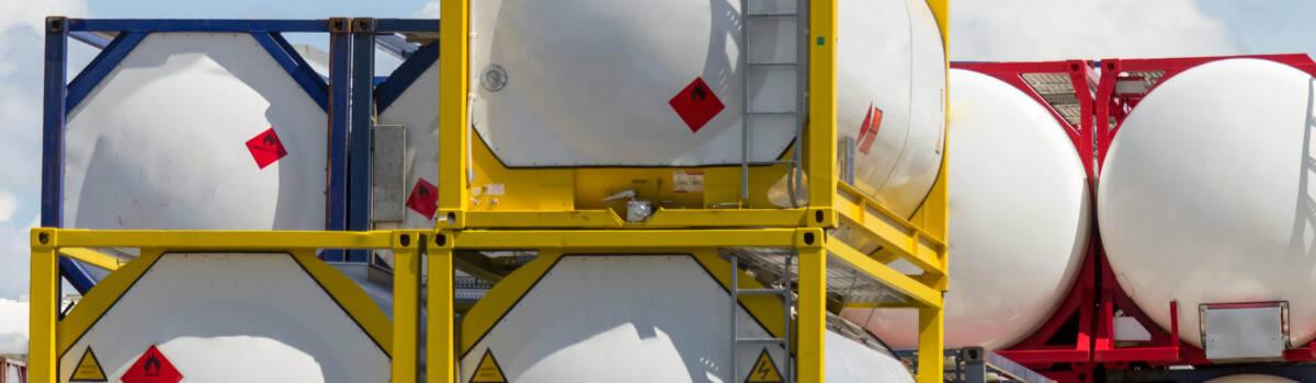 Large containers carrying chemicals