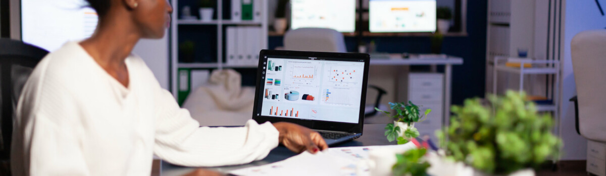 Line manager analysing data of the company