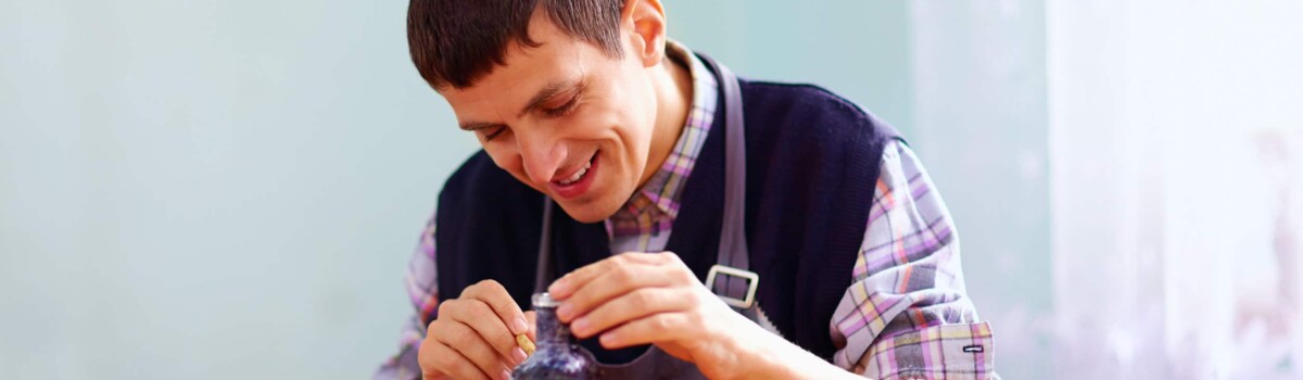 Man with an ASD condition taking part in sensory activities