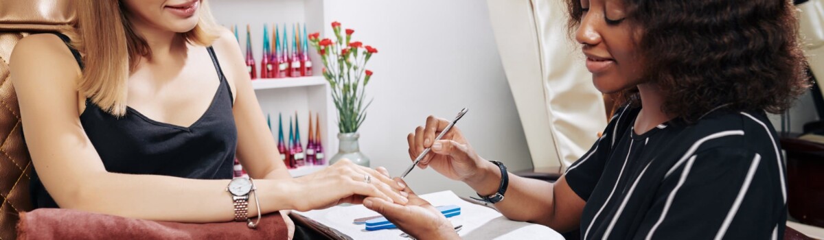 Having nails done in nail bar