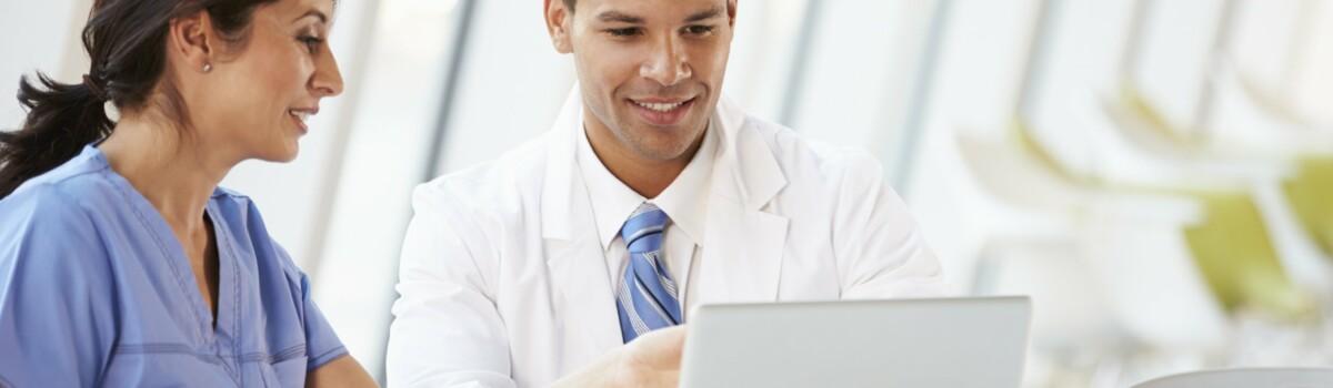 Hospital doctor taking online training courses